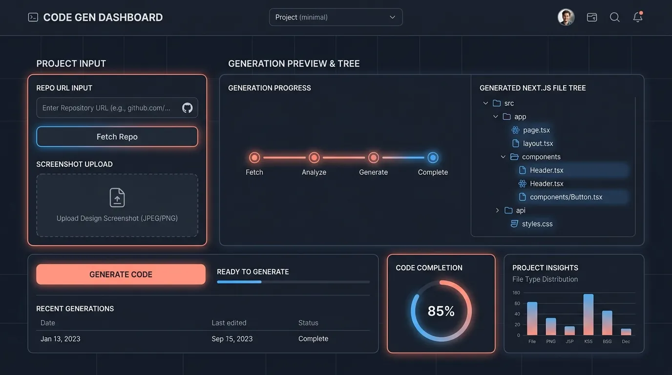 Code generation dashboard